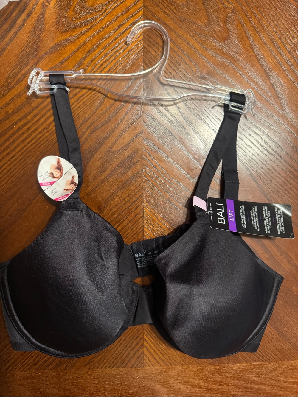 Bali NWT 34D Black Full Coverage Lift Underwire Bra